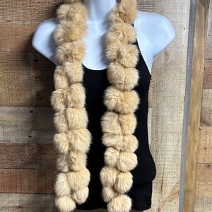 Rabbit Fur Pom-Pom tan Scarf